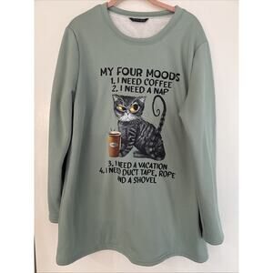 Women Crewneck Hoodie. Coffee Cat. Graphic Casual crewneck sweatshirt. Size L
